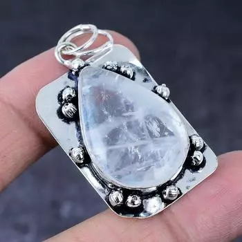 Подарочный кулон ручной работы из стерлингового серебра 925 пробы с натуральным радужным лунным камнем 2,01 дюйма G9d11