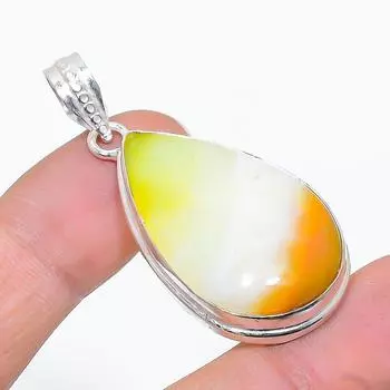 Подарочный кулон ручной работы из стерлингового серебра 925 пробы с натуральным зеленым опалом 1,89 дюйма p7k89