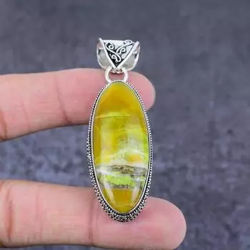 Подарочный кулон ручной работы из стерлингового серебра 925 пробы с натуральным зеленым опалом 2,44 дюйма N9s26