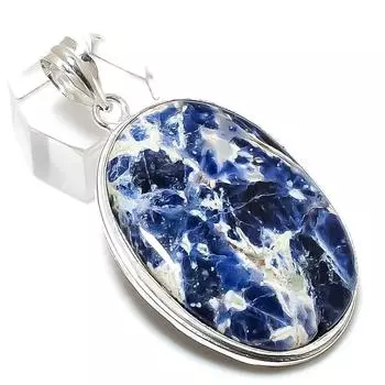 Подарочный кулон ручной работы из стерлингового серебра 925 пробы с натуральным камнем содалитом 2,25 дюйма p4B39