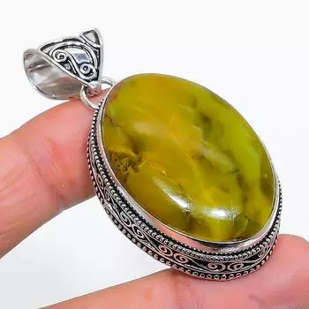 Подарочный кулон ручной работы из стерлингового серебра 925 пробы с натуральным зеленым опалом 2,17 дюйма Q9w51