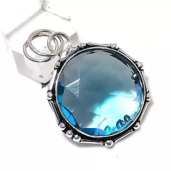 Подарочный кулон ручной работы из стерлингового серебра 925 пробы с натуральным синим топазом 1,77 дюйма e2J74