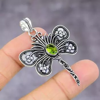 Подарочный кулон ручной работы из стерлингового серебра 925 пробы с натуральным драгоценным камнем перидот 2,21 дюйма Z8Y85