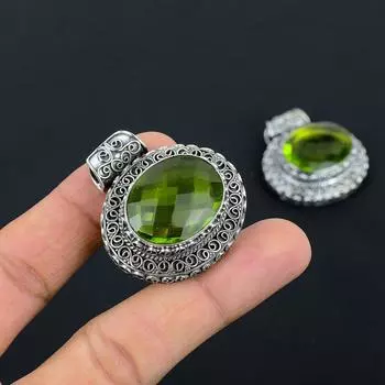 Подарочный кулон ручной работы из стерлингового серебра 925 пробы с натуральным драгоценным камнем перидот 1,51 дюйма R7P40