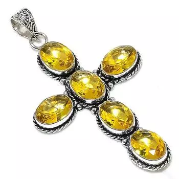 Подарочный кулон ручной работы из стерлингового серебра 925 пробы с натуральным цитрином 3,27 дюйма u9S85