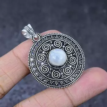 Подарочный кулон ручной работы из стерлингового серебра 925 пробы с натуральным радужным лунным камнем 1,75 дюйма k8t92