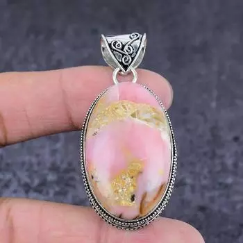 Подарочный кулон ручной работы из стерлингового серебра 925 пробы с натуральным розовым опалом 2,21 дюйма V9j25