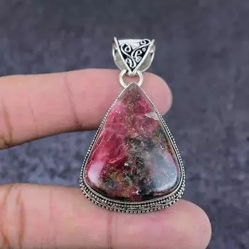 Подарочный кулон ручной работы из стерлингового серебра 925 пробы с натуральным родонитом 2,17 дюйма y1R46