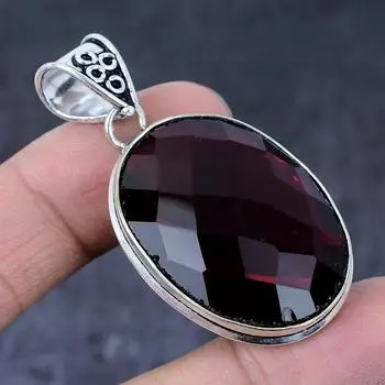 Подарочный кулон ручной работы из стерлингового серебра 925 пробы с натуральным мозамбикским гранатом 2,05 дюйма C0b34