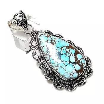 Подарочный кулон ручной работы из стерлингового серебра 925 пробы с тибетским бирюзовым камнем 2,60 дюйма J3L98