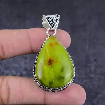Подарочный кулон ручной работы из стерлингового серебра 925 пробы с натуральным зеленым опалом 2,21 дюйма y3G20