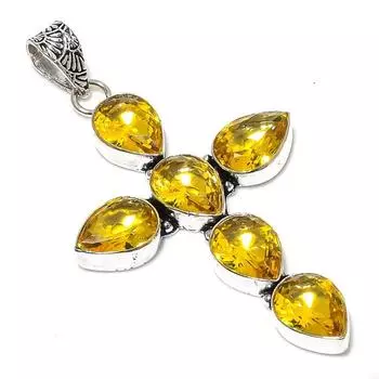 Подарочный кулон ручной работы из стерлингового серебра 925 пробы с натуральным цитрином 3,03 дюйма b3Y40