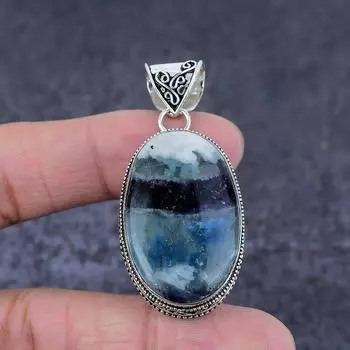 Подарочный кулон ручной работы из стерлингового серебра 925 пробы с натуральным флюоритом 2,17 дюйма q3H45