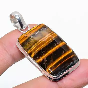 Подарочный кулон ручной работы из стерлингового серебра 925 пробы с натуральным тигровым глазом 1,89 дюйма Q9Q57