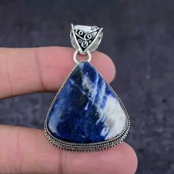 Подарочный кулон ручной работы из стерлингового серебра 925 пробы с натуральным драгоценным камнем содалитом 2,01 дюйма S5N61