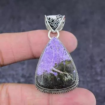 Подарочный кулон ручной работы из стерлингового серебра 925 пробы с натуральным пурпуритом 2,01 дюйма i2M67