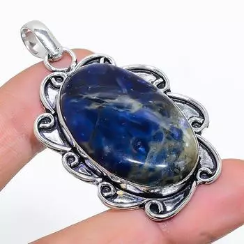 Подарочный кулон ручной работы из стерлингового серебра 925 пробы с натуральным драгоценным камнем содалитом 2,21 дюйма q1I31