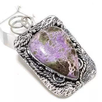 Подарочный кулон ручной работы из стерлингового серебра 925 пробы с натуральным пурпуритом 2,29 дюйма N9G18