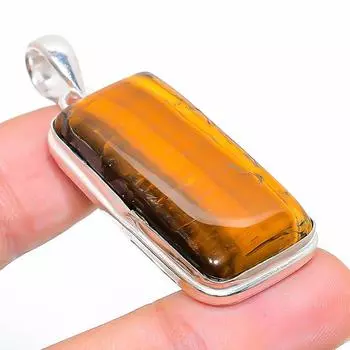 Подарочный кулон ручной работы из стерлингового серебра 925 пробы с натуральным тигровым глазом размером 1,97 дюйма H5j13