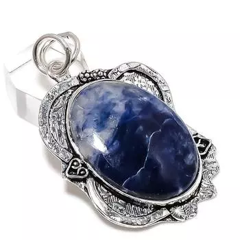 Подарочный кулон ручной работы из стерлингового серебра 925 пробы с натуральным драгоценным камнем содалитом 2,44 дюйма M4U96