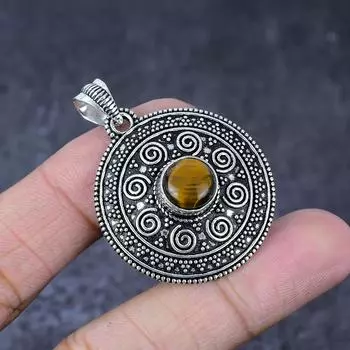 Подарочный кулон ручной работы из стерлингового серебра 925 пробы с натуральным тигровым глазом 1,75 дюйма S4i71