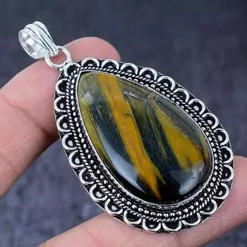 Подарочный кулон ручной работы из стерлингового серебра 925 пробы с натуральным тигровым глазом 2,68 дюйма N3h37
