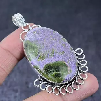 Подарочный кулон ручной работы из стерлингового серебра 925 пробы с натуральным пурпуритом 2,76 дюйма z5b79