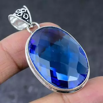 Подарочный кулон ручной работы из стерлингового серебра 925 пробы с натуральным лондонским голубым топазом 2,17 дюйма Y1C10