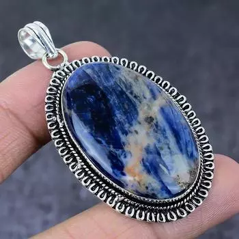 Подарочный кулон ручной работы из стерлингового серебра 925 пробы с натуральным драгоценным камнем содалитом 2,48 дюйма p6V07