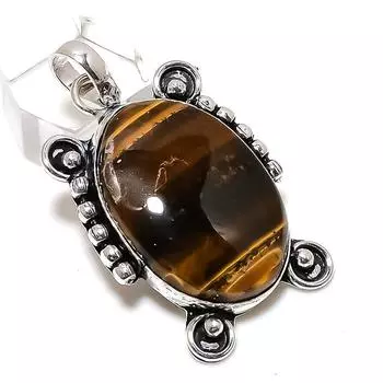 Подарочный кулон ручной работы из стерлингового серебра 925 пробы с натуральным тигровым глазом размером 2,05 дюйма D4a03