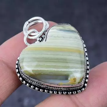 Подарочный кулон ручной работы из стерлингового серебра 925 пробы с натуральным зеленым опалом 1,69 дюйма W2d20