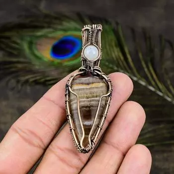 Подарочный кулон в обертке из медной проволоки, натуральный флюорит, лунный камень, драгоценный камень, 2,80 дюйма w2g85