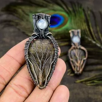 Подарочный кулон в обертке из медной проволоки с натуральным флюоритом и лунным камнем, 2,84 дюйма, g4H38