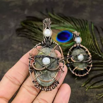 Подарочный кулон в обертке из медной проволоки, натуральный пренит, лунный камень, драгоценный камень, 3,35 дюйма, E6c57