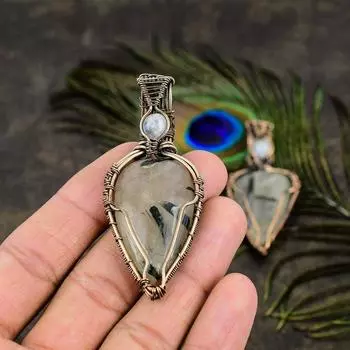 Подарочный кулон в обертке из медной проволоки, натуральный пренит, лунный камень, драгоценный камень, 2,76 дюйма, N5k97