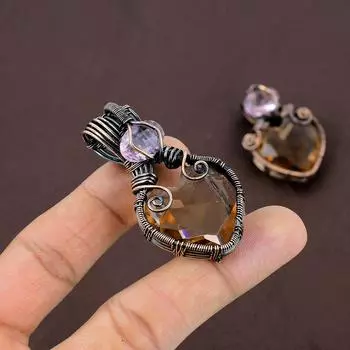 Подарочный кулон в обертке из медной проволоки, натуральный морганит и кунцит, 2,2 дюйма k7R84