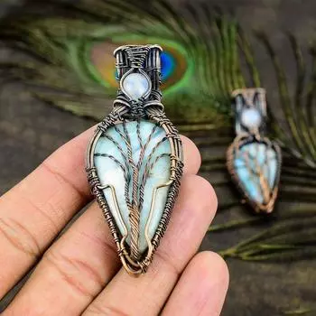 Подарочный кулон в обертке из медной проволоки из натурального карибского ларимара с драгоценным камнем 2,36 дюйма h1e81