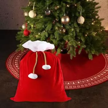 Подарочный мешок Санта-Клауса, складной, на шнуровке, большой емкости, яркий цвет, бархат, Рождество S