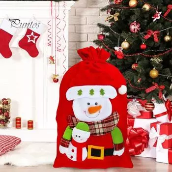 Подарочный мешок Санты, большая вместимость, затягивающийся рождественский мешок для конфет, подарков, многоразовый 3D-дизайн, тканевый подарочный мешок для рождественских вечеринок A