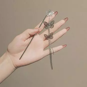 Подарочный металл для дам в китайском стиле, шпилька для волос в форме бабочки, аксессуары для волос, женская вилка для волос серебряный