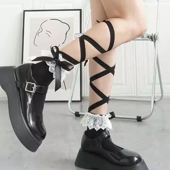 Подарочный модный дизайн, перекрещивающиеся ремешки, бант, хлопковые носки, чулочно-носочные изделия в стиле Лолиты, женские носки средней длины в корейском стиле белый