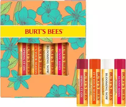 Подарочный набор бальзамов для губ Bees, сладкий кокос, груша и арбуз [официальный] Burt s (гранатовый (гранатовый) Мандаринский и (арбуз)/4,25 г) Без добавок