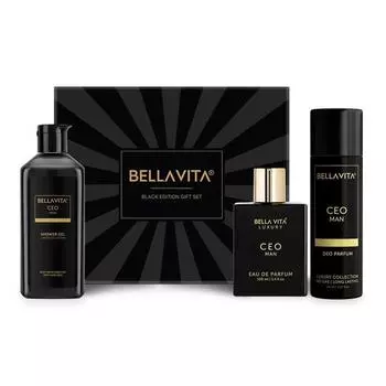 Подарочный набор Bella Vita Luxury Black Edition с парфюмом CEO Man EDP 100 мл, дезодорантом-парфюмом для тела 150 мл и освежающим гелем для душа для глубокого очищения 250 мл