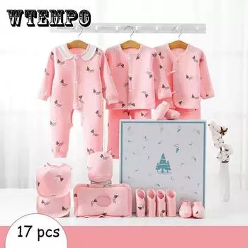 Подарочный набор детской одежды Four Seasons Pure Cotton Newborn Boys and Girls Baby Clothes High-end Newborn Supplies Товары для матери и ребенка розовый