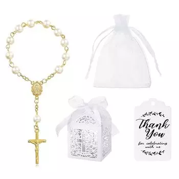 Подарочный набор для крещения ребенка Элегантный браслет с бусинами Принадлежности для детского праздника Набор для крещения Имитация жемчуга Материал для ребенка 1