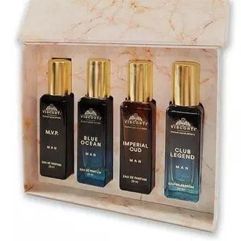 Подарочный набор «Духи для мужчин»: 4 x 20 мл парфюмерной воды и подарочный набор парфюмерии против пятен для мужчин Blue Ocean, Club Legend, Imperial Oud и MVP. мужчина 4 x 20 ML