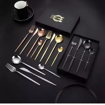 Подарочный набор из 4 предметов: нож в стиле вестерн из нержавеющей стали, вилка, ложка и нож для стейка Tea Spoon серебряный