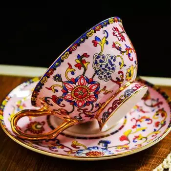 Подарочный набор из эмалевой керамики и костяного фарфора для кофе 220ml синий