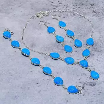 Подарочный набор из натурального аква-халцедона ручной работы из стерлингового серебра 925 пробы y1E00