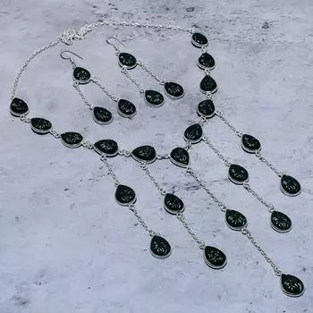 Подарочный набор из натурального хромдиопсида ручной работы из стерлингового серебра 925 пробы k0z55